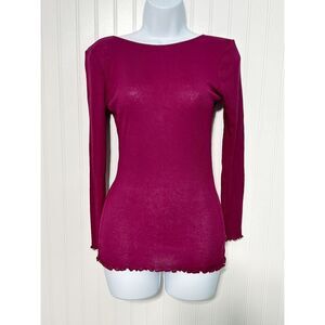 Free People Intimately Womens Lettuce Edge Long Sleeve Top Berry Purple Sz Small